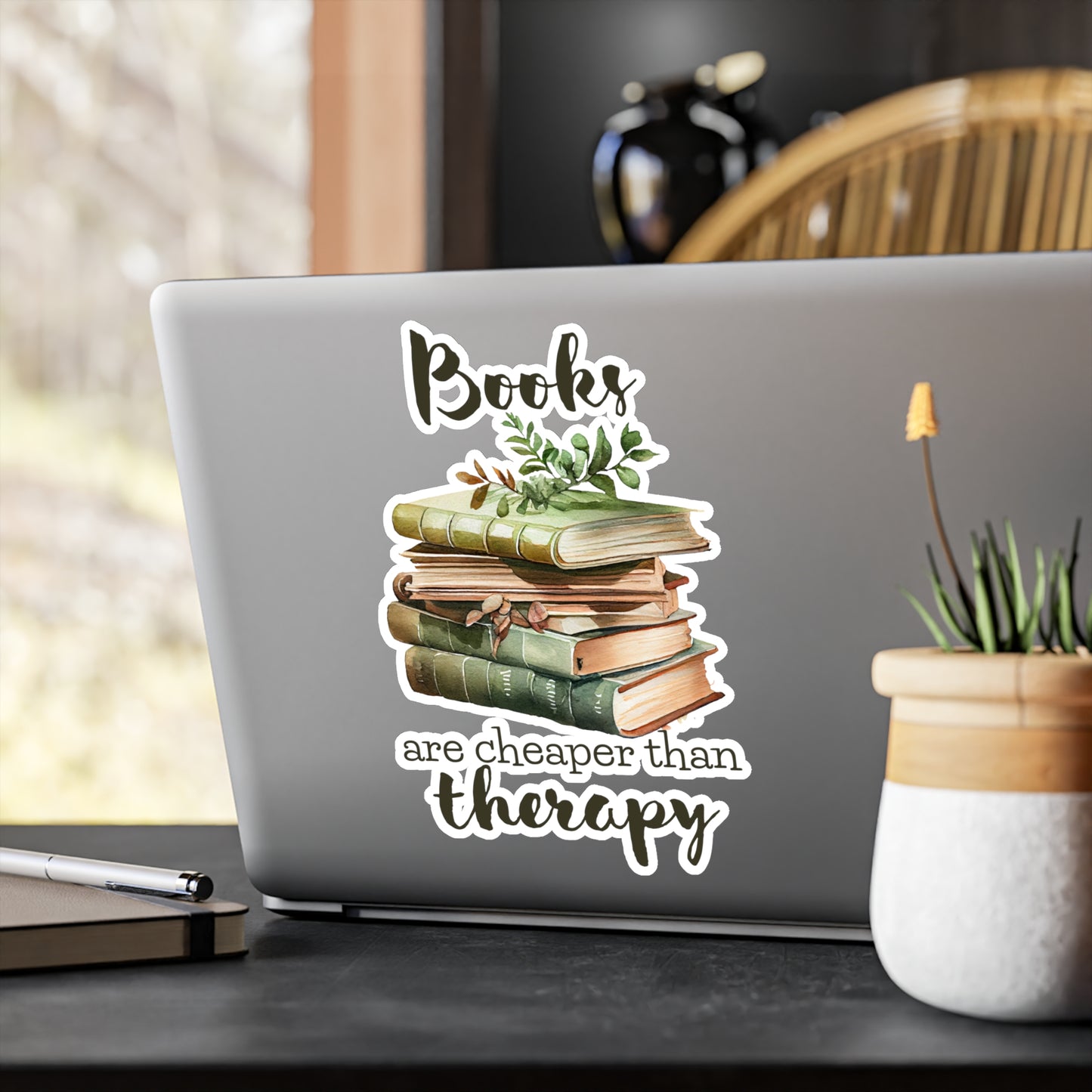Books Are Cheaper Than Therapy Kiss-Cut Vinyl Decal