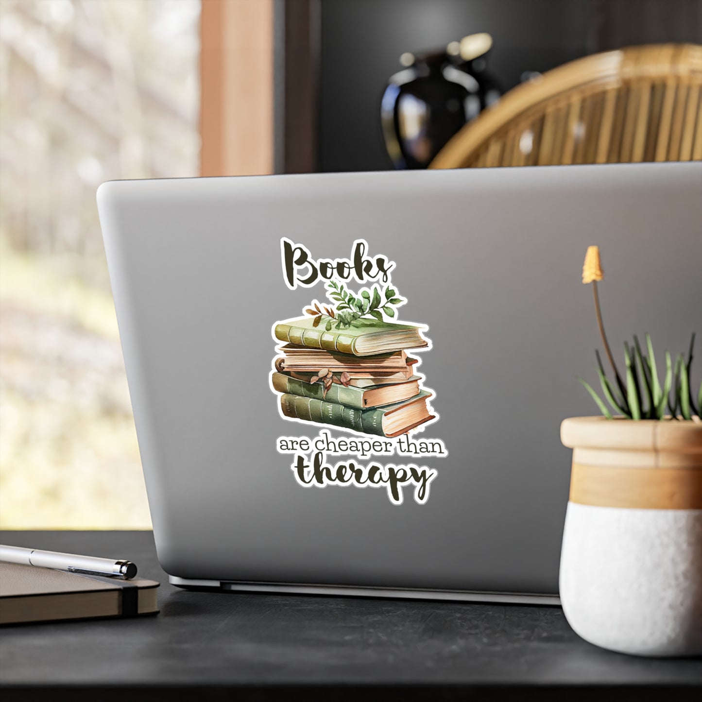 Books Are Cheaper Than Therapy Kiss-Cut Vinyl Decal