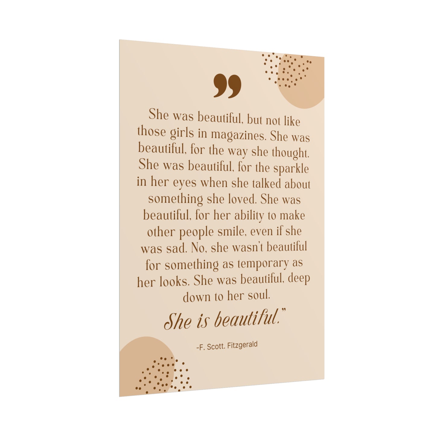 She Is Beautiful F. Scott Fitzgerald Quote - Fine Art Print