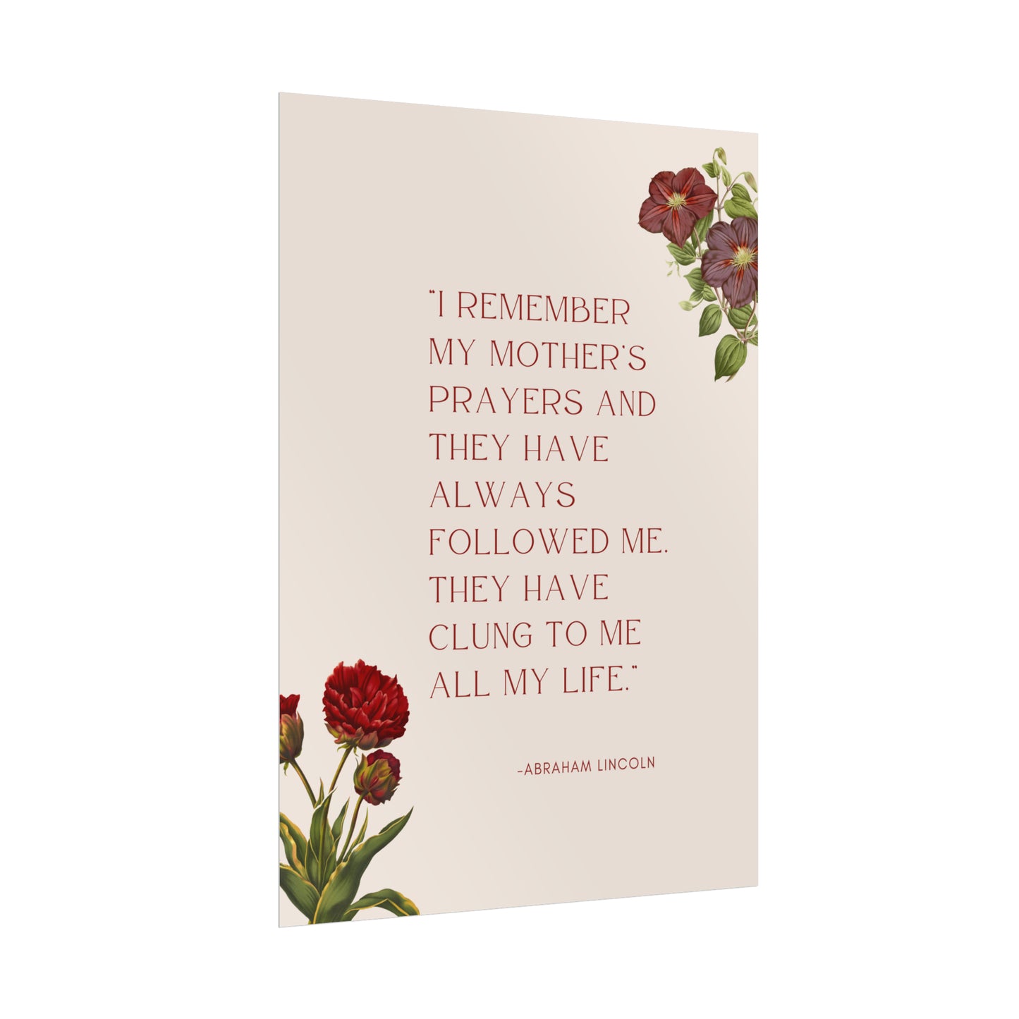 I Remember My Mother's Prayers Abraham Lincoln Quote - Fine Art Print