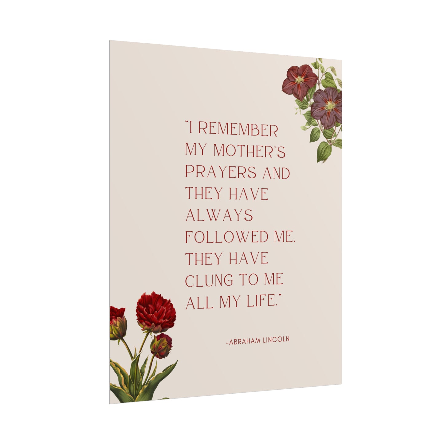 I Remember My Mother's Prayers Abraham Lincoln Quote - Fine Art Print