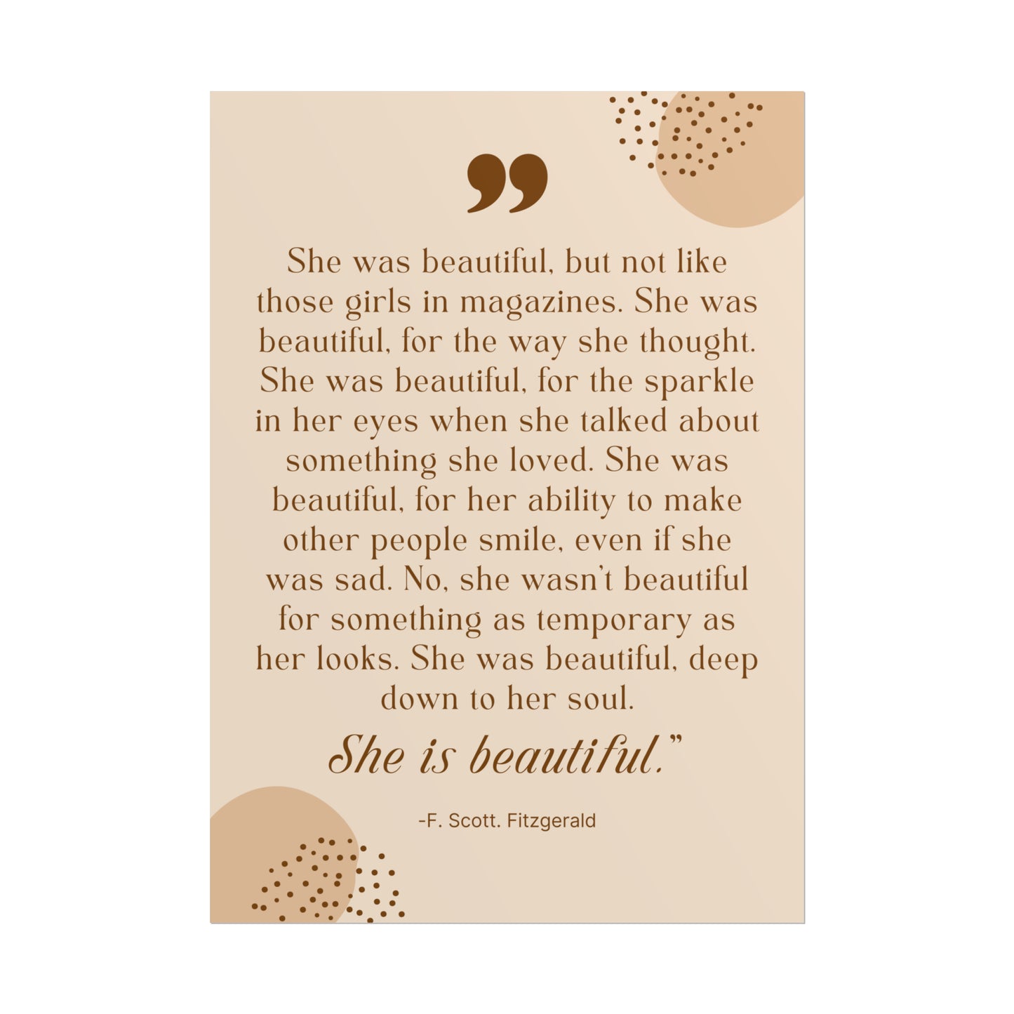 She Is Beautiful F. Scott Fitzgerald Quote - Fine Art Print