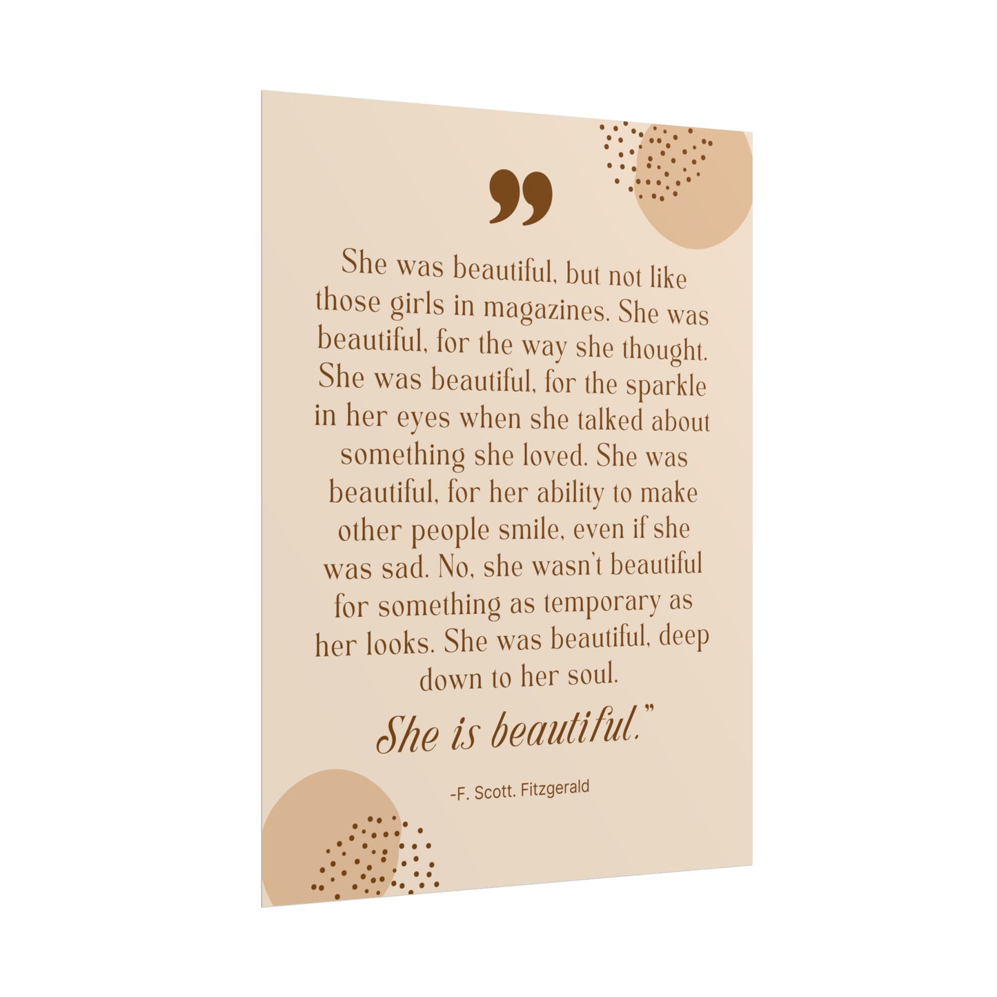 She Is Beautiful F. Scott Fitzgerald Quote - Fine Art Print