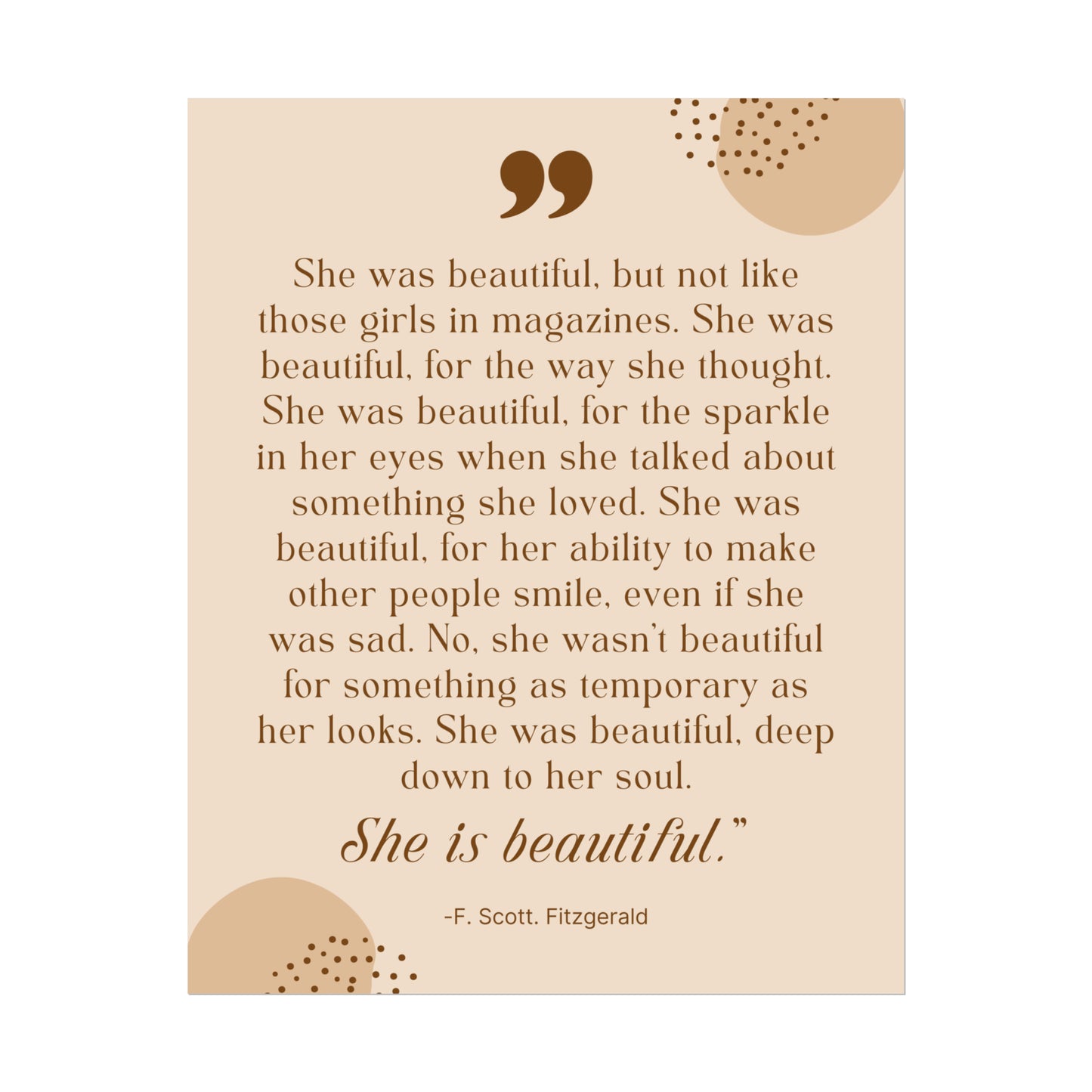 She Is Beautiful F. Scott Fitzgerald Quote - Fine Art Print