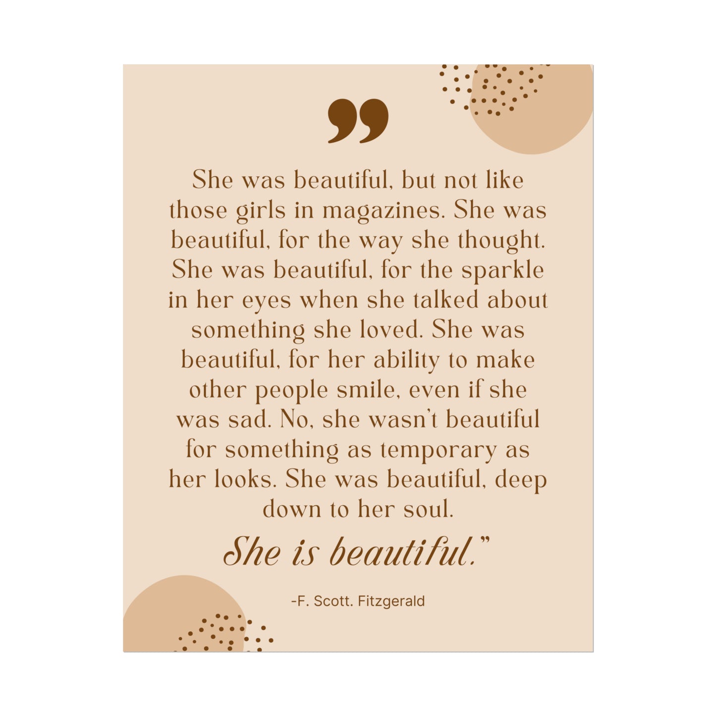 She Is Beautiful F. Scott Fitzgerald Quote - Fine Art Print
