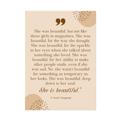 She Is Beautiful F. Scott Fitzgerald Quote - Fine Art Print