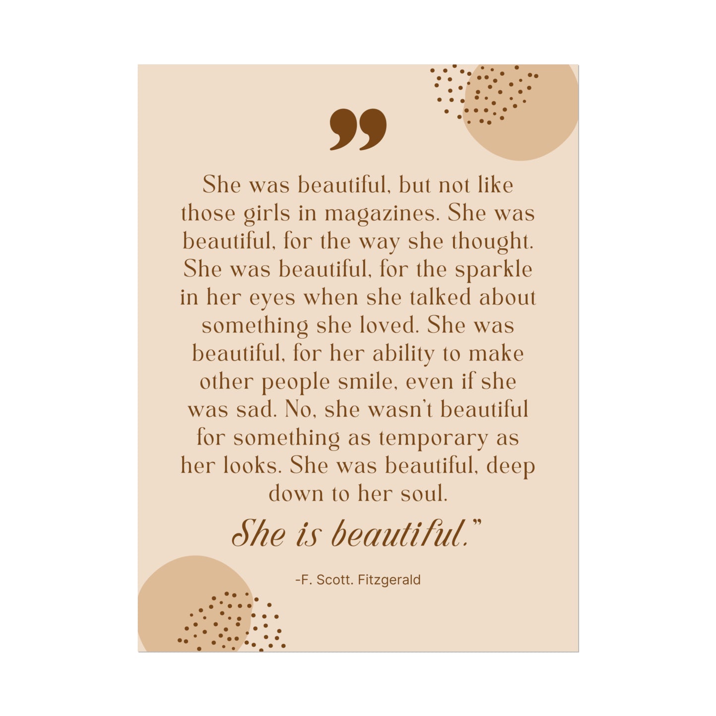 She Is Beautiful F. Scott Fitzgerald Quote - Fine Art Print