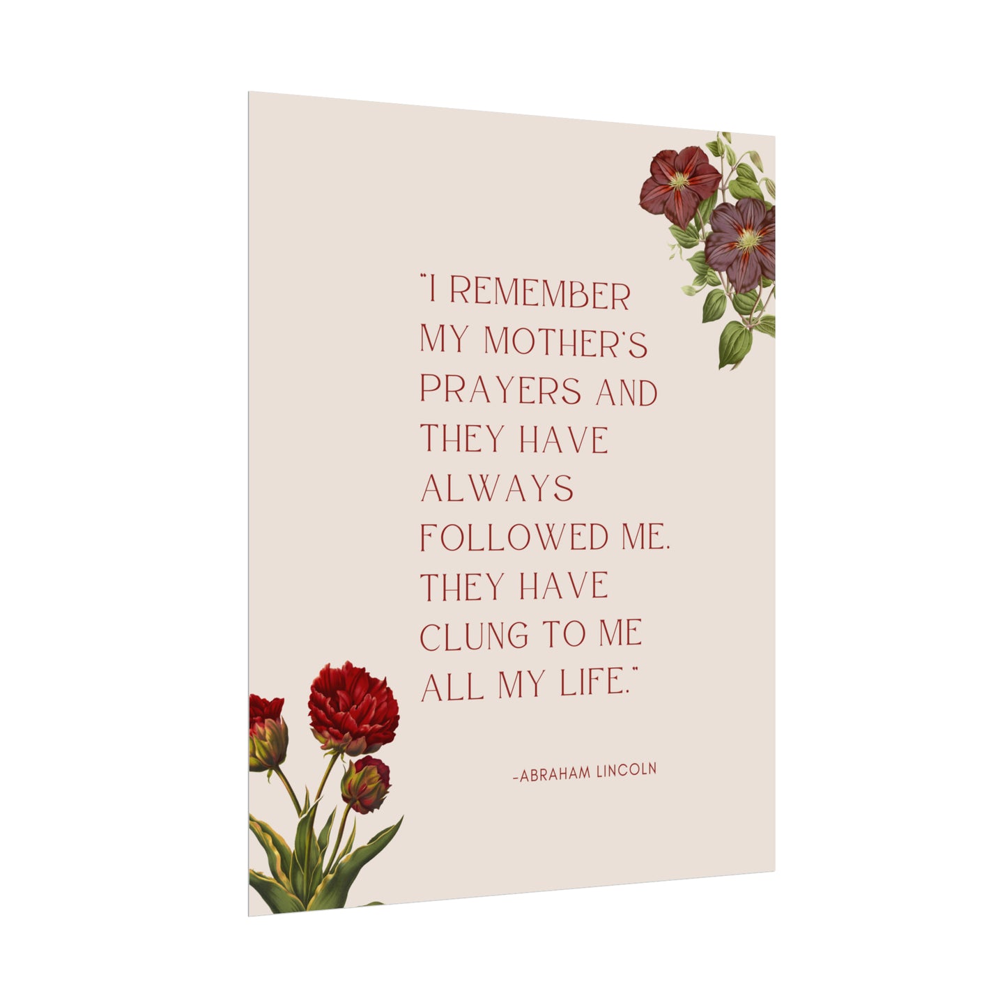 I Remember My Mother's Prayers Abraham Lincoln Quote - Fine Art Print