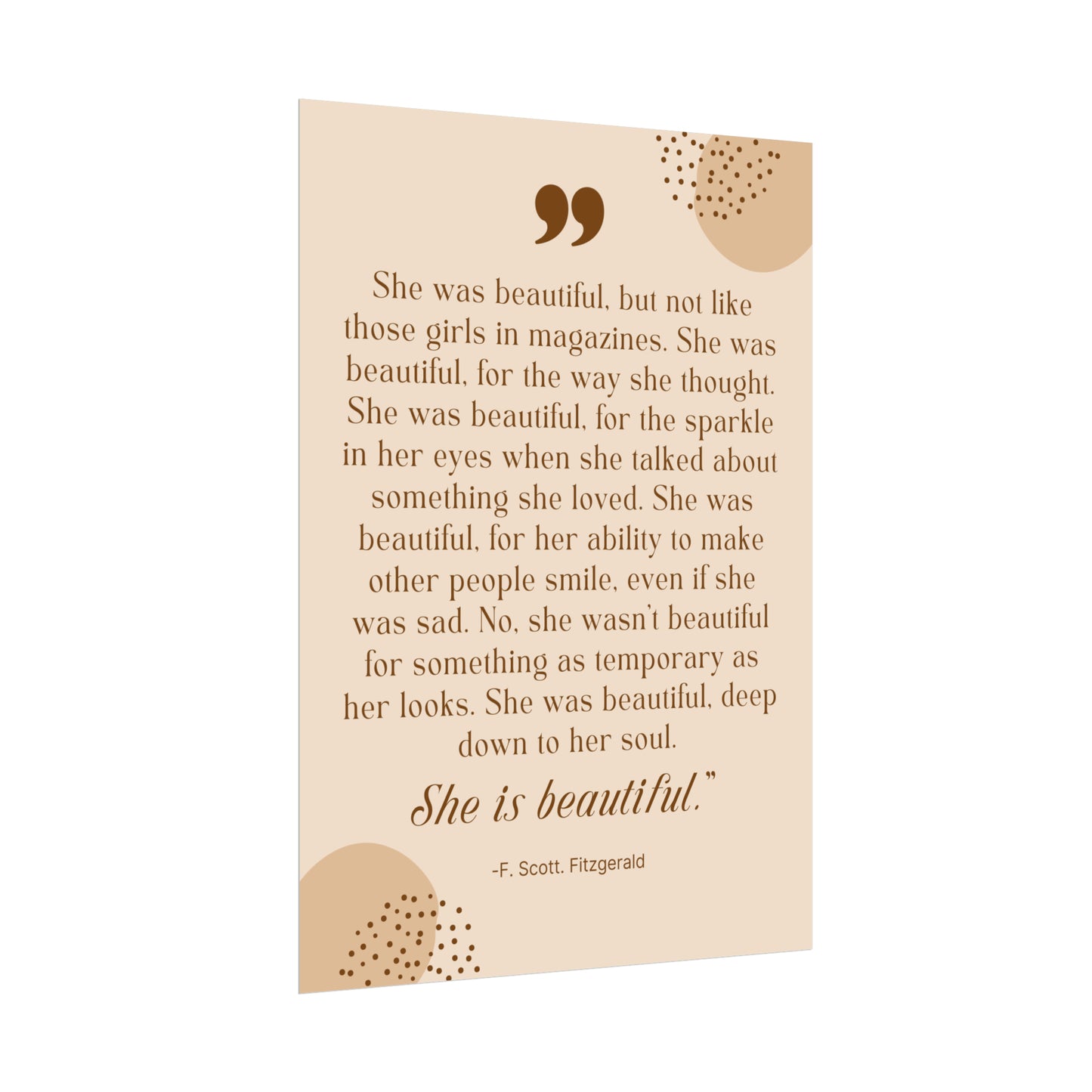 She Is Beautiful F. Scott Fitzgerald Quote - Fine Art Print