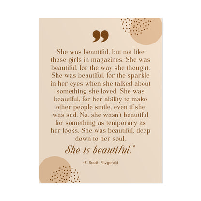 She Is Beautiful F. Scott Fitzgerald Quote - Fine Art Print