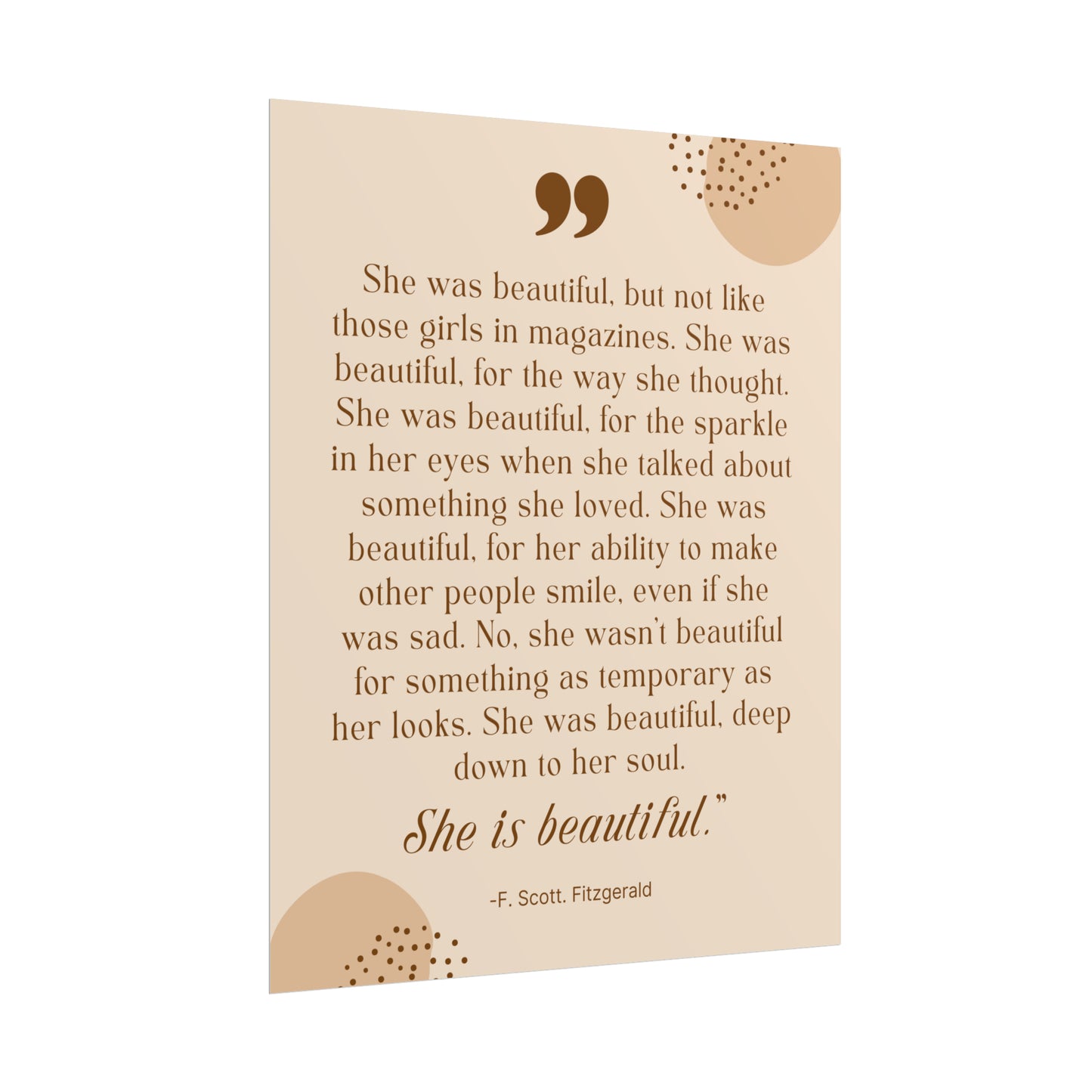 She Is Beautiful F. Scott Fitzgerald Quote - Fine Art Print