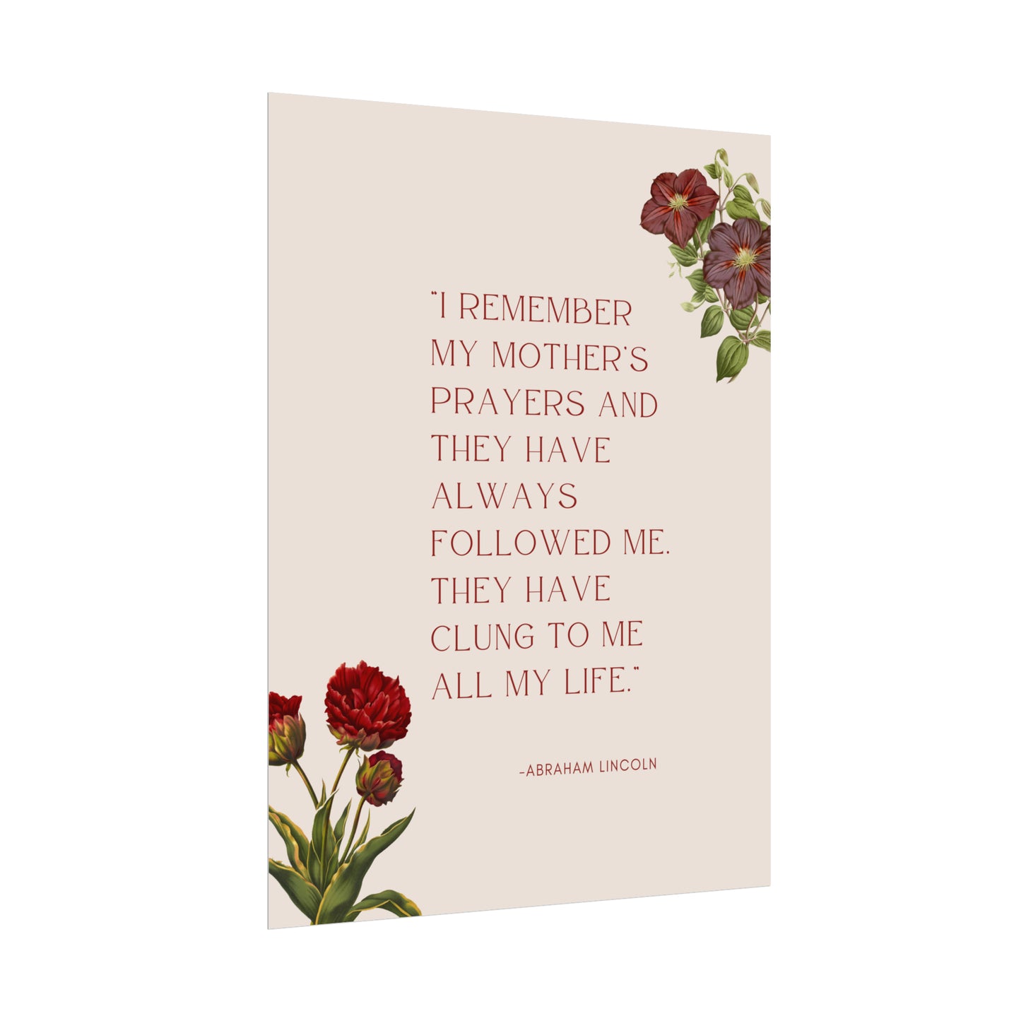 I Remember My Mother's Prayers Abraham Lincoln Quote - Fine Art Print