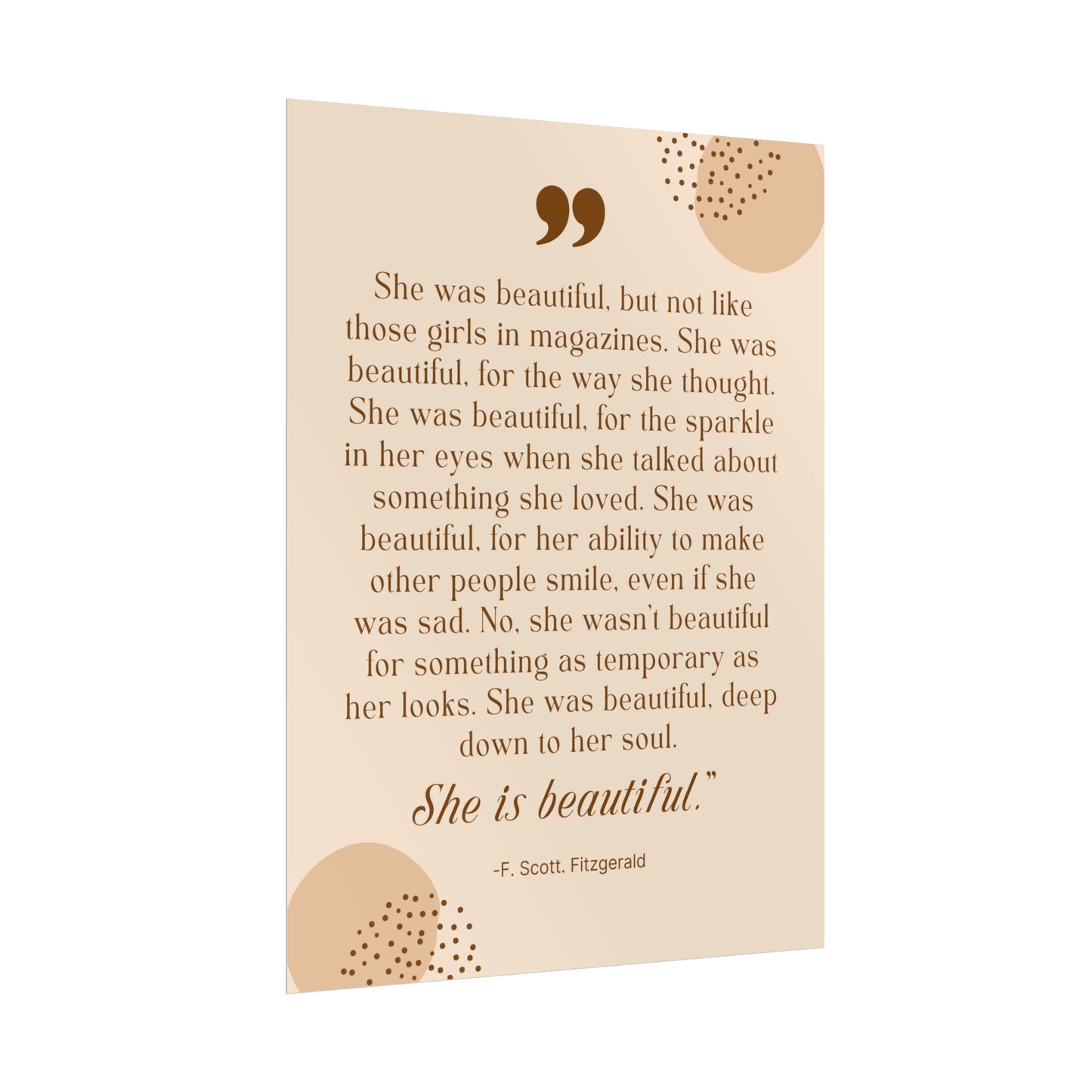 She Is Beautiful F. Scott Fitzgerald Quote - Fine Art Print