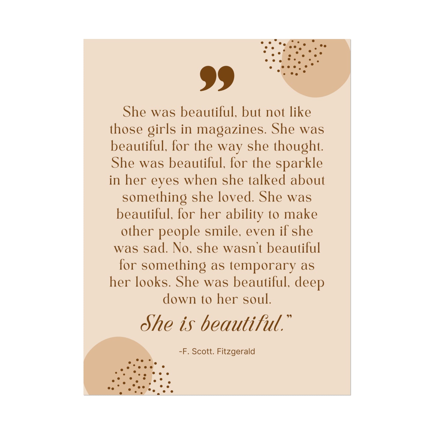 She Is Beautiful F. Scott Fitzgerald Quote - Fine Art Print