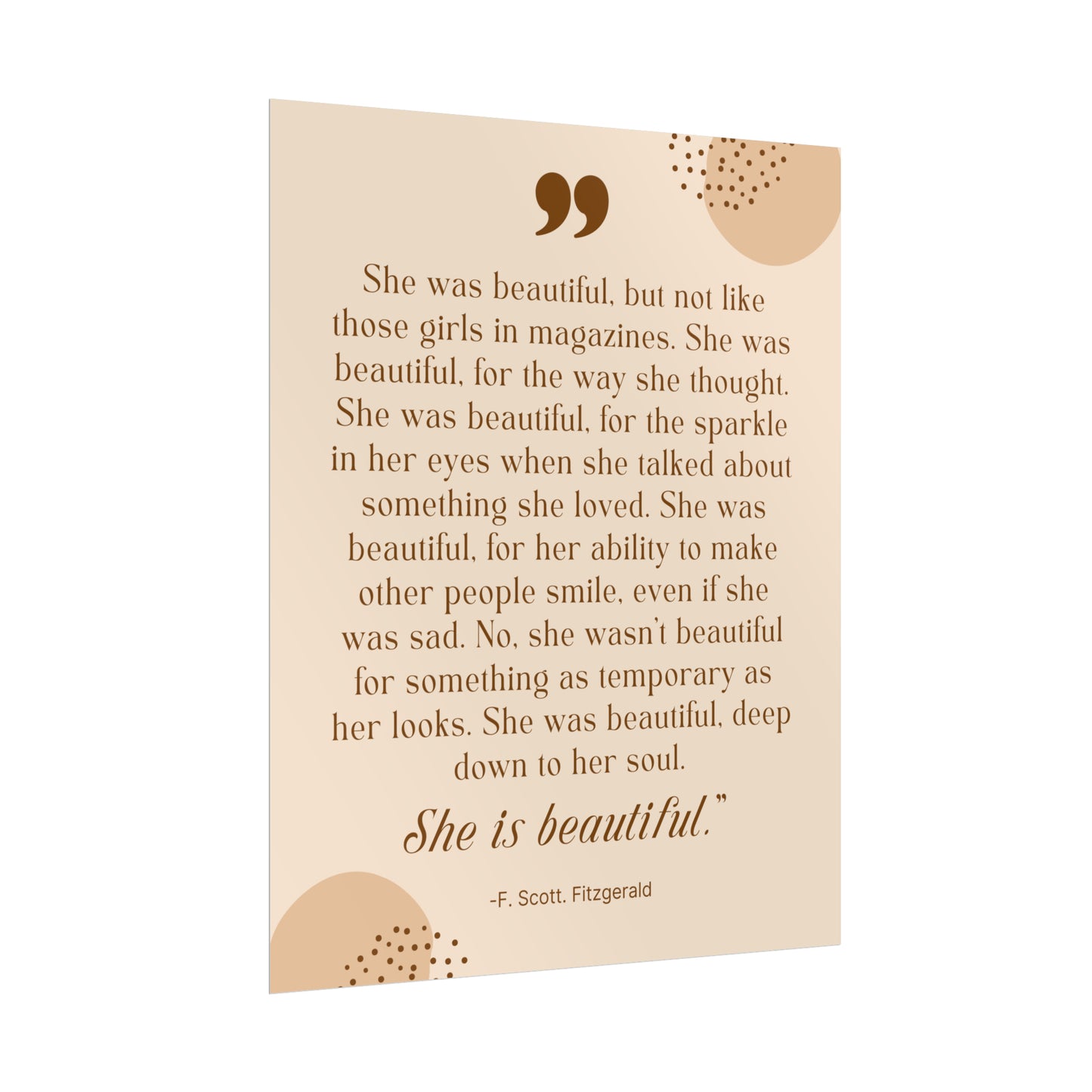 She Is Beautiful F. Scott Fitzgerald Quote - Fine Art Print