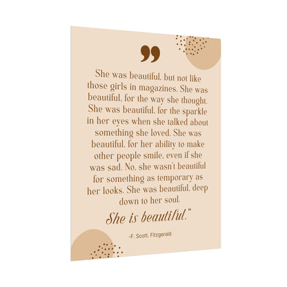 She Is Beautiful F. Scott Fitzgerald Quote - Fine Art Print